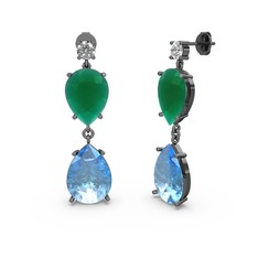 Lena Damla Küpe - Swarovski, akuamarin ve kök zümrüt 925 ayar siyah rodyum kaplama gümüş küpe #v0wf31