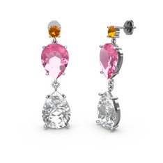 Lena Damla Küpe - Sitrin, swarovski ve pembe kuvars 8 ayar beyaz altın küpe #v6u6iu