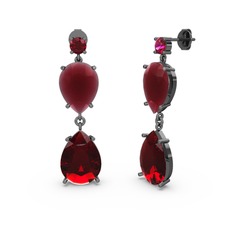 Lena Damla Küpe - Rodolit garnet, garnet ve kök yakut 925 ayar siyah rodyum kaplama gümüş küpe #v8jqc3