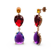 Lena Damla Küpe - Sitrin, ametist ve garnet 14 ayar rose altın küpe #v8yhfr