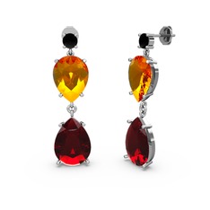 Siyah zirkon, garnet ve sitrin 925 ayar gümüş küpe