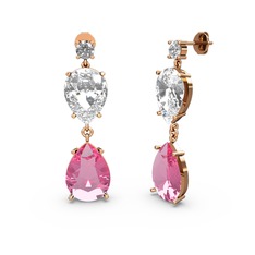 Swarovski, pembe kuvars ve beyaz zirkon 18 ayar rose altın küpe