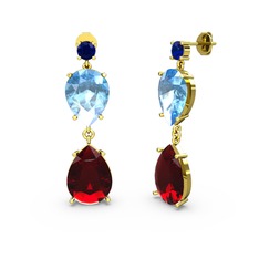 Lena Damla Küpe - Lab safir, garnet ve akuamarin 18 ayar altın küpe #vniq9v