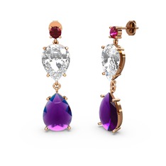 Lena Damla Küpe - Rodolit garnet, ametist ve swarovski 8 ayar rose altın küpe #vqpoae