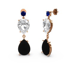 Lena Damla Küpe - Lab safir, siyah zirkon ve swarovski 14 ayar rose altın küpe #vttmti