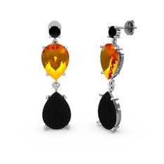 Lena Damla Küpe - Siyah zirkon ve sitrin 18 ayar beyaz altın küpe #vvojxp