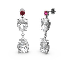 Rodolit garnet, swarovski ve beyaz zirkon 14 ayar beyaz altın küpe