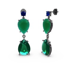 Lena Damla Küpe - Lab safir, yeşil kuvars ve kök zümrüt 925 ayar siyah rodyum kaplama gümüş küpe #w99oa7