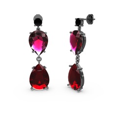 Lena Damla Küpe - Siyah zirkon, garnet ve rodolit garnet 925 ayar siyah rodyum kaplama gümüş küpe #wf78jx