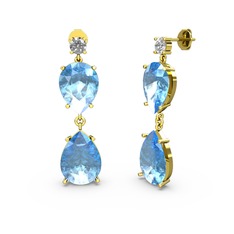 Lena Damla Küpe - Beyaz zirkon ve akuamarin 14 ayar altın küpe #wo6kcw