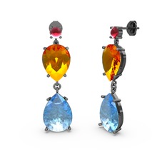 Lena Damla Küpe - Kök yakut, akuamarin ve sitrin 925 ayar siyah rodyum kaplama gümüş küpe #ws3osx