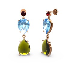 Garnet, peridot ve akuamarin 8 ayar rose altın küpe