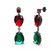 Rodolit garnet, yeşil kuvars ve garnet 925 ayar siyah rodyum kaplama gümüş küpe