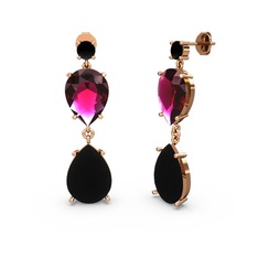 Lena Damla Küpe - Siyah zirkon ve rodolit garnet 18 ayar rose altın küpe #wzji1t