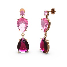 Pembe kuvars ve rodolit garnet 8 ayar rose altın küpe