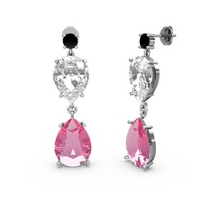 Lena Damla Küpe - Siyah zirkon, pembe kuvars ve swarovski 18 ayar beyaz altın küpe #x1145e