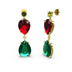 Lena Damla Küpe - Peridot, yeşil kuvars ve garnet 14 ayar altın küpe #x9taf