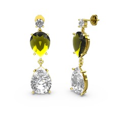 Lena Damla Küpe - Swarovski ve peridot 8 ayar altın küpe #xa2nvv