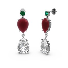 Yeşil kuvars, swarovski ve kök yakut 14 ayar beyaz altın küpe