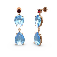 Garnet ve akuamarin 14 ayar rose altın küpe