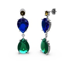 Lena Damla Küpe - Dumanlı kuvars, yeşil kuvars ve lab safir 14 ayar beyaz altın küpe #xh5bue