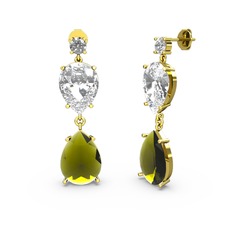 Lena Damla Küpe - Swarovski, peridot ve beyaz zirkon 18 ayar altın küpe #xhvics