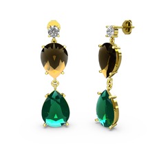Lena Damla Küpe - Swarovski, yeşil kuvars ve dumanlı kuvars 925 ayar altın kaplama gümüş küpe #xhvukm