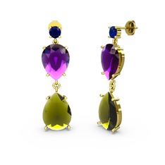 Lab safir, peridot ve ametist 925 ayar altın kaplama gümüş küpe