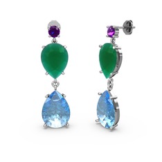 Lena Damla Küpe - Ametist, akuamarin ve kök zümrüt 18 ayar beyaz altın küpe #ycx0g5