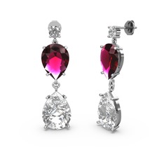 Swarovski, beyaz zirkon ve rodolit garnet 14 ayar beyaz altın küpe