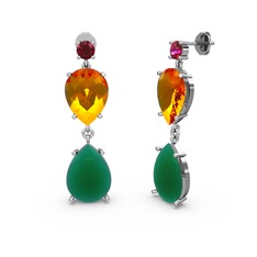 Lena Damla Küpe - Rodolit garnet, kök zümrüt ve sitrin 18 ayar beyaz altın küpe #yybdy6