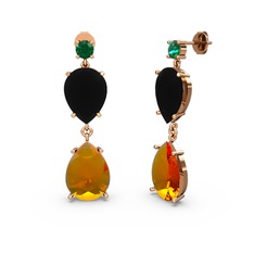 Lena Damla Küpe - Yeşil kuvars, sitrin ve siyah zirkon 14 ayar rose altın küpe #z6zvn3