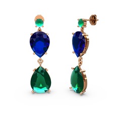 Lena Damla Küpe - Kök zümrüt, yeşil kuvars ve lab safir 8 ayar rose altın küpe #z7m4do