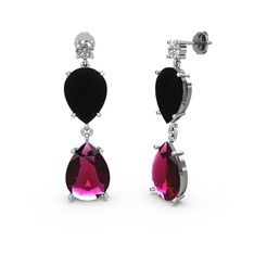 Lena Damla Küpe - Swarovski, rodolit garnet ve siyah zirkon 14 ayar beyaz altın küpe #zas0n