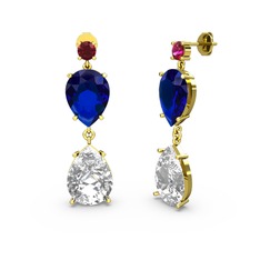 Lena Damla Küpe - Rodolit garnet, swarovski ve lab safir 18 ayar altın küpe #zaswx4