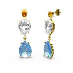 Lena Damla Küpe - Sitrin, akuamarin ve swarovski 925 ayar altın kaplama gümüş küpe #zdl9oo