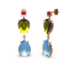 Lena Damla Küpe - Kök yakut, akuamarin ve peridot 8 ayar rose altın küpe #zkrihx