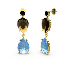 Lena Damla Küpe - Siyah zirkon, akuamarin ve dumanlı kuvars 925 ayar altın kaplama gümüş küpe #zktjr5