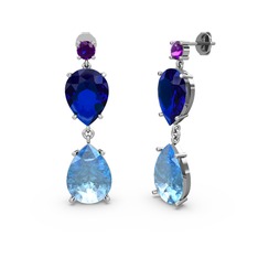 Lena Damla Küpe - Ametist, akuamarin ve lab safir 14 ayar beyaz altın küpe #zngwkm