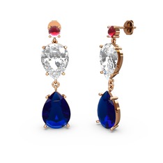 Lena Damla Küpe - Kök yakut, lab safir ve swarovski 925 ayar rose altın kaplama gümüş küpe #zur791