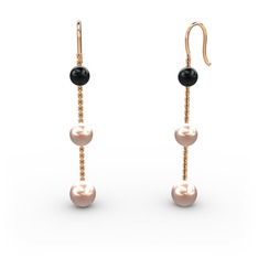 Siyah inci ve pembe inci 8 ayar rose altın küpe