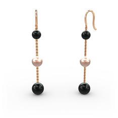 Siyah inci ve pembe inci 18 ayar rose altın küpe