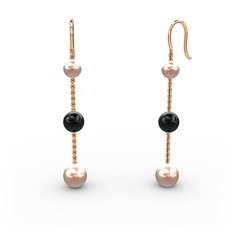 Pembe inci ve siyah inci 8 ayar rose altın küpe