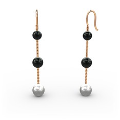 Siyah inci ve inci 14 ayar rose altın küpe