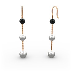 Siyah inci ve inci 925 ayar rose altın kaplama gümüş küpe