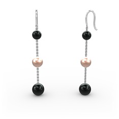 Siyah inci ve pembe inci 8 ayar beyaz altın küpe