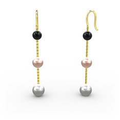 Dolunay İnci Küpe - Siyah inci, pembe inci ve inci 8 ayar altın küpe #kynbng