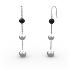 Dolunay İnci Küpe - Siyah inci ve inci 8 ayar beyaz altın küpe #mh62y8