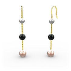 Inci, siyah inci ve pembe inci 8 ayar altın küpe