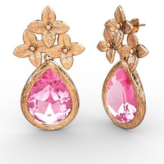 Pembe kuvars 18 ayar rose altın küpe